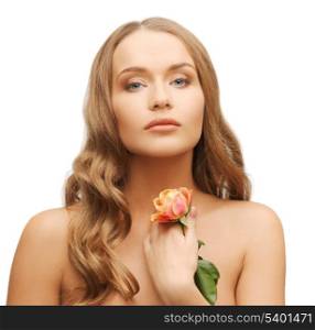 bright picture of lovely woman with rose flower.