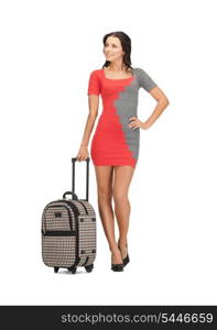 bright picture of lovely woman with suitcase