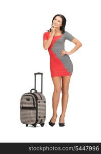 bright picture of lovely woman with suitcase