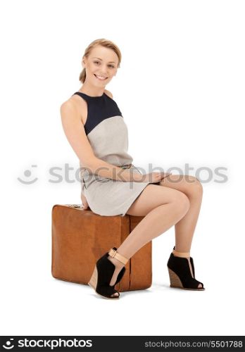 bright picture of lovely woman with suitcase