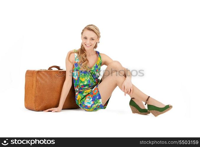 bright picture of lovely woman with suitcase