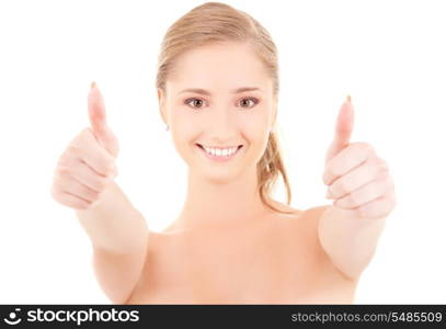 bright picture of lovely woman with thumbs up