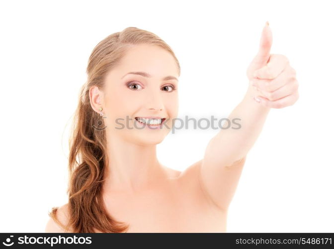 bright picture of lovely woman with thumbs up