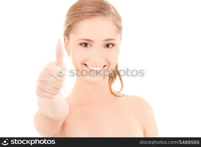 bright picture of lovely woman with thumbs up