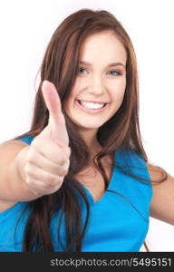 bright picture of lovely woman with thumbs up