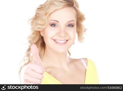 bright picture of lovely woman with thumbs up