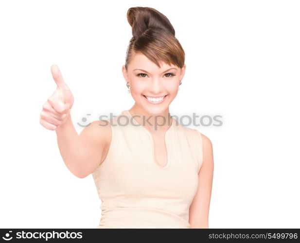 bright picture of lovely woman with thumbs up