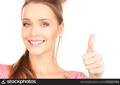 bright picture of lovely woman with thumbs up