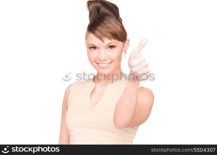 bright picture of lovely woman with thumbs up