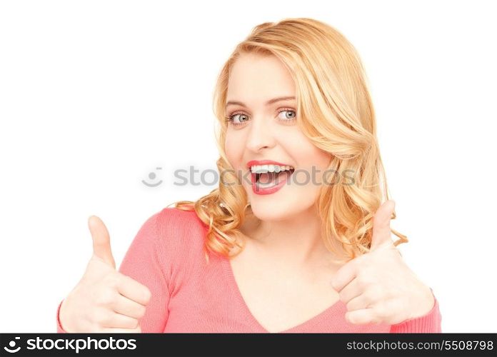 bright picture of lovely woman with thumbs up