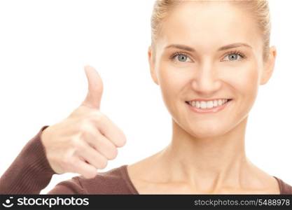 bright picture of lovely woman with thumbs up&#xA;
