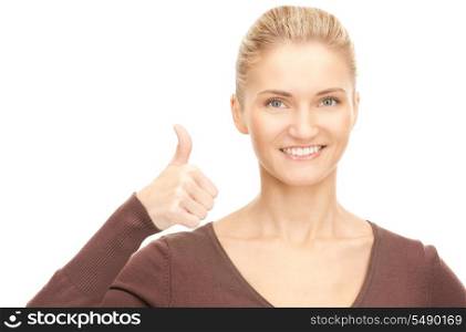 bright picture of lovely woman with thumbs up&#xA;