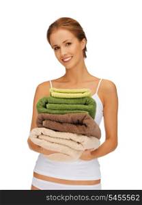 bright picture of lovely woman with towels.