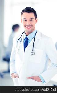bright picture of male doctor with stethoscope. male doctor with stethoscope