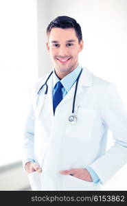 bright picture of male doctor with stethoscope. male doctor with stethoscope