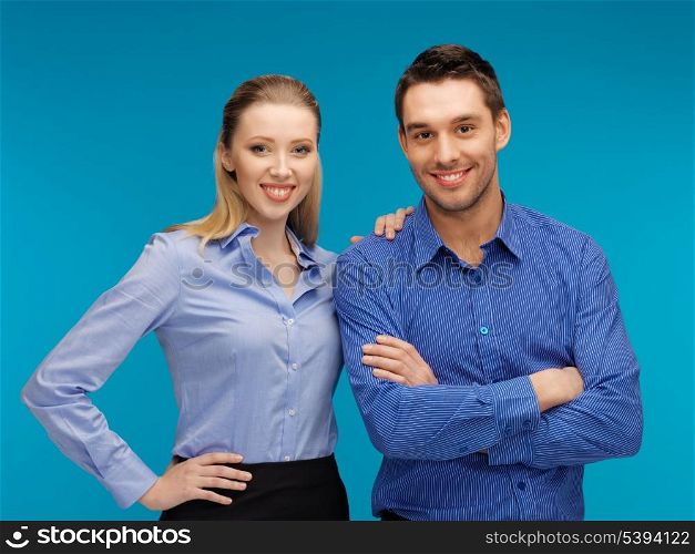 bright picture of man and woman in formal clothes.