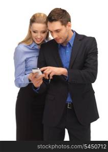 bright picture of man and woman reading sms