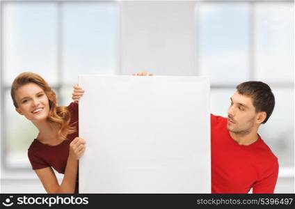 bright picture of man and woman with big blank board