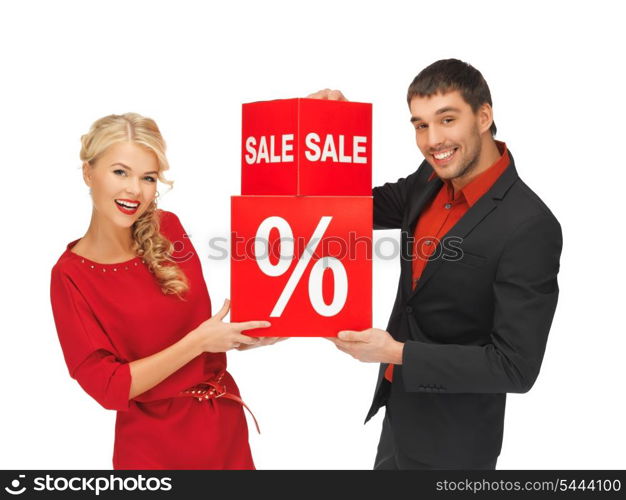 bright picture of man and woman with percent sign