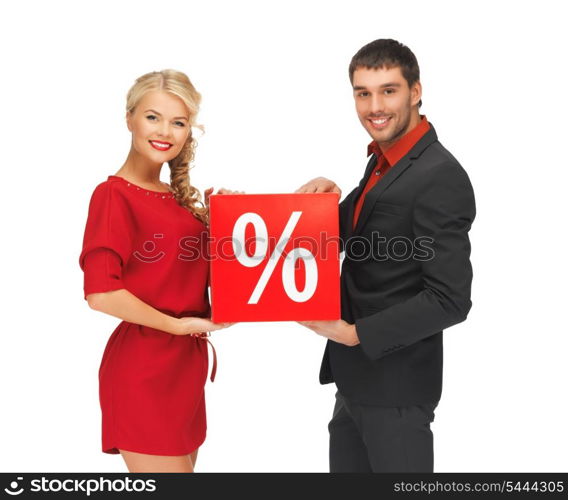 bright picture of man and woman with percent sign