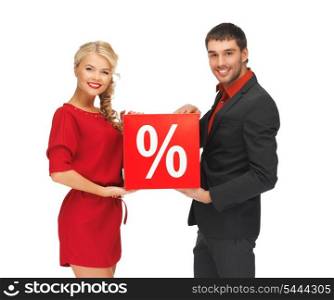 bright picture of man and woman with percent sign