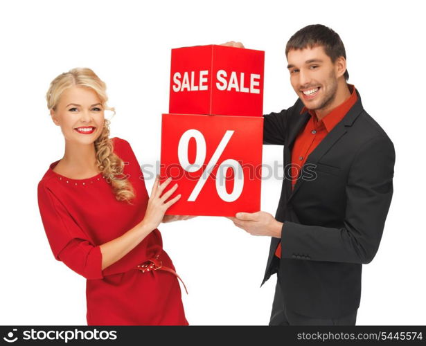 bright picture of man and woman with percent sign