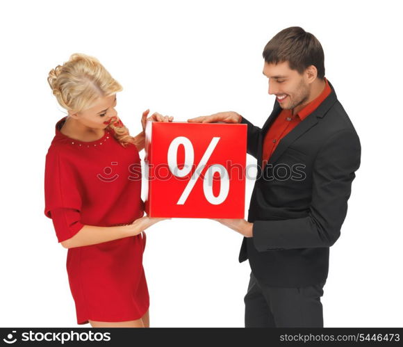 bright picture of man and woman with percent sign