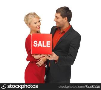 bright picture of man and woman with sale sign