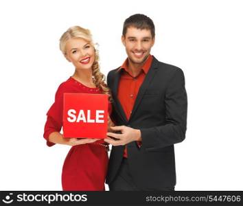bright picture of man and woman with sale sign