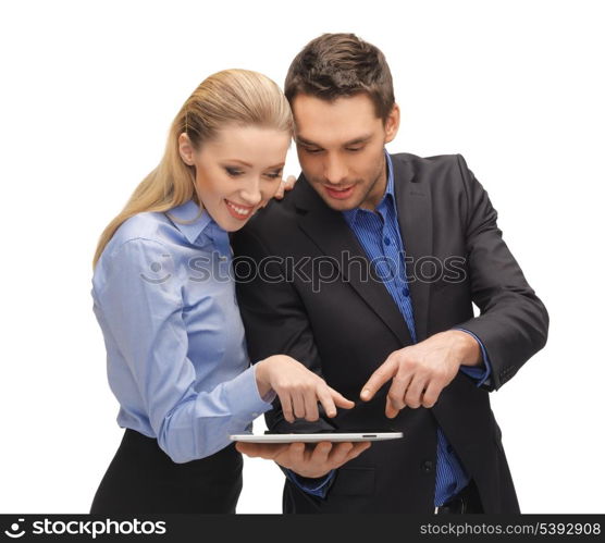 bright picture of man and woman with tablet pc.