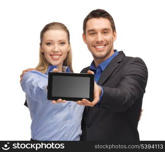 bright picture of man and woman with tablet pc.