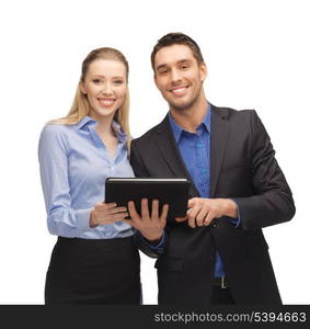 bright picture of man and woman with tablet pc.