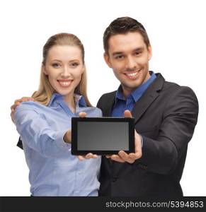 bright picture of man and woman with tablet pc.