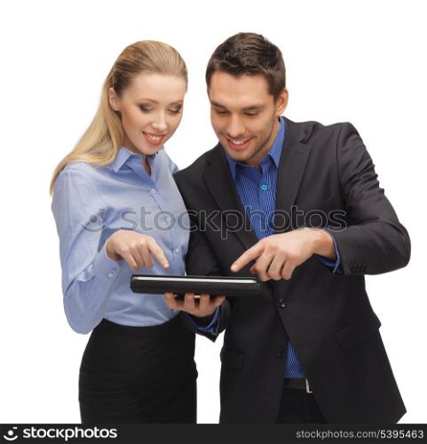 bright picture of man and woman with tablet pc.