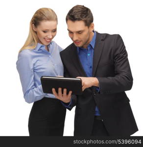 bright picture of man and woman with tablet pc.