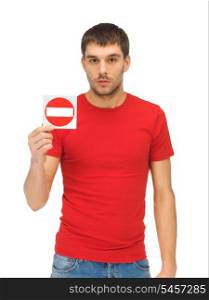 bright picture of man holding no entry sign..