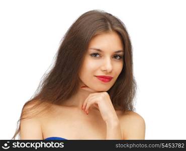 bright picture of pensive beautiful woman
