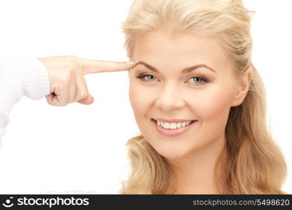 bright picture of pensive businesswoman over white