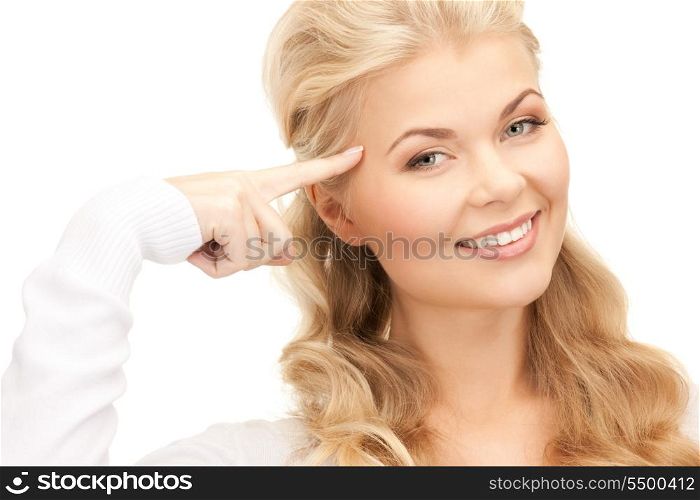 bright picture of pensive businesswoman over white