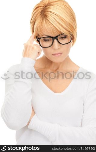 bright picture of pensive businesswoman over white&#xA;