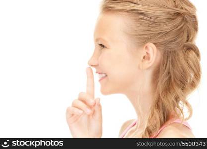 bright picture of pretty girl with finger on lips&#xA;