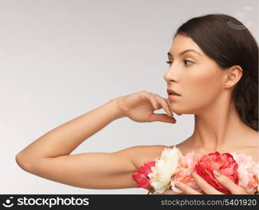 bright picture of relaxed woman with flowers.