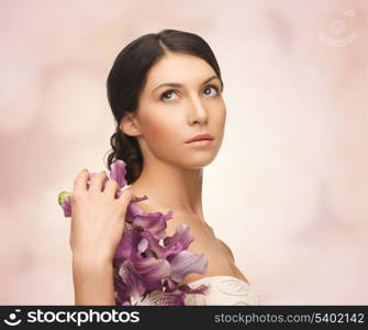 bright picture of relaxed woman with flowers