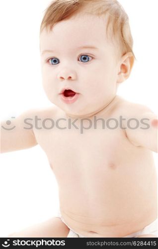 bright picture of sitting baby boy in diaper
