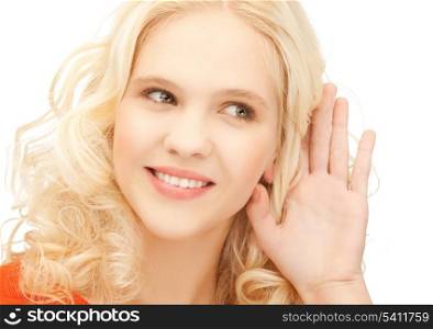 bright picture of smiling girl listening rumors