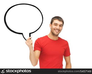 bright picture of smiling man with blank text bubble.