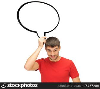 bright picture of smiling man with blank text bubble.