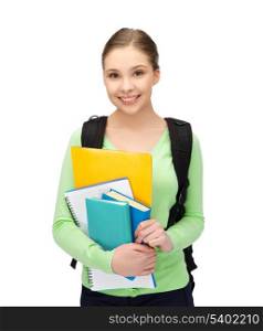 bright picture of smiling student with books and schoolbag
