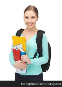 bright picture of smiling student with books and schoolbag