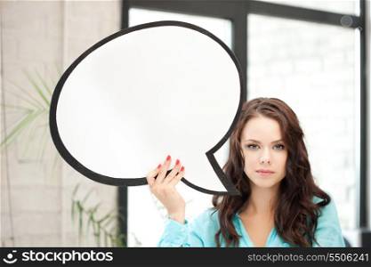 bright picture of smiling woman with blank text bubble